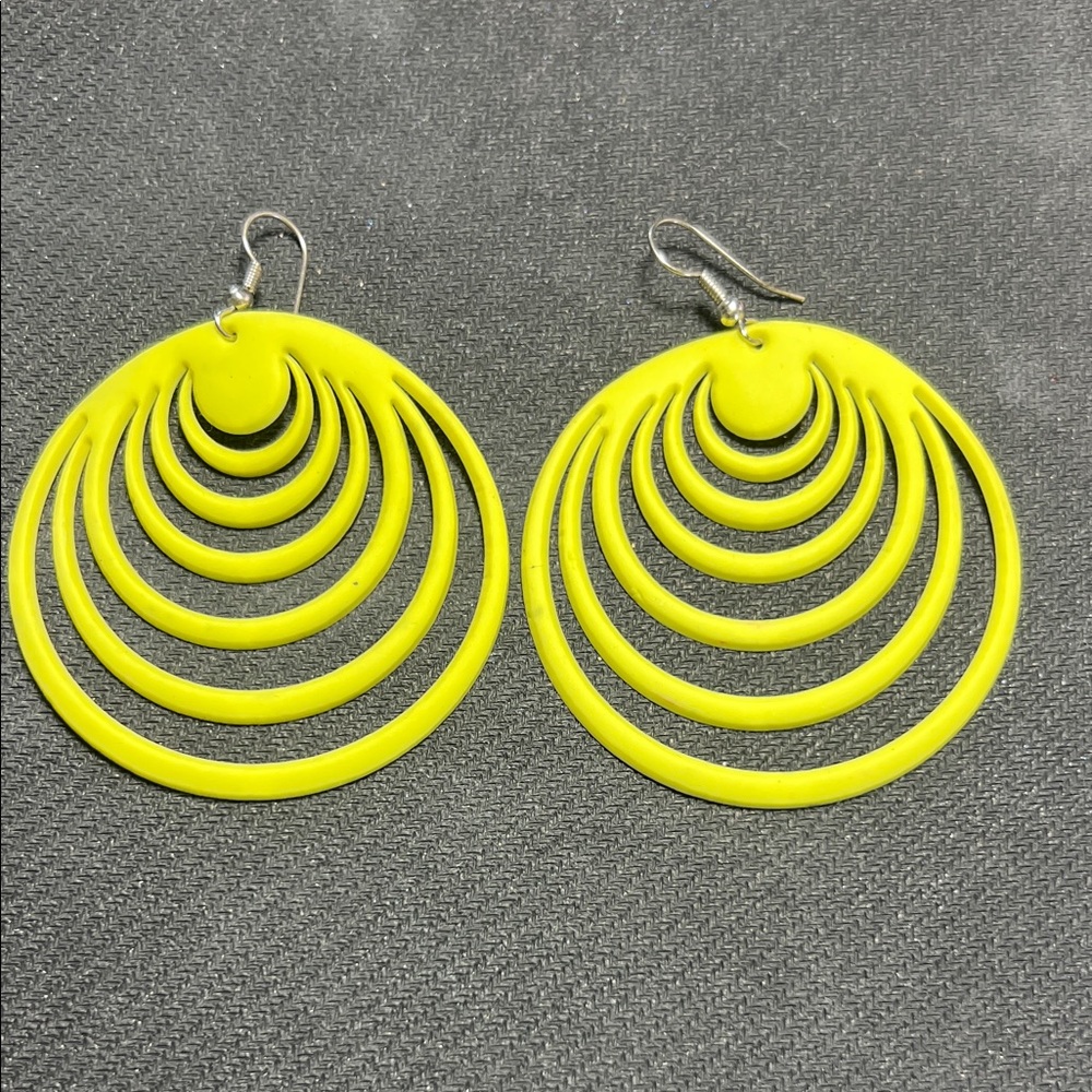 Funky Yellow Layered Hoop Drop Earrings - Women Jewelry